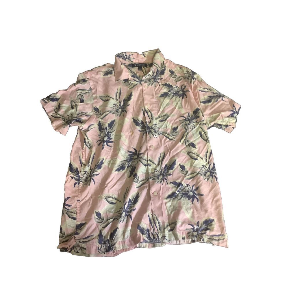 Blue Label Cotton Twill Retro Palm Leaf Print Short Sleeve Woven Camp Shirt